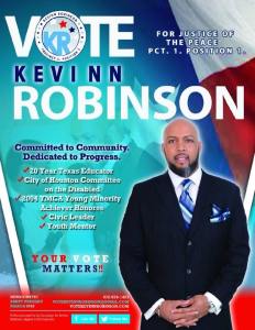 Kevinn Robinson is a JOP candidate in Precinct 1, Position 1 of Harris County.